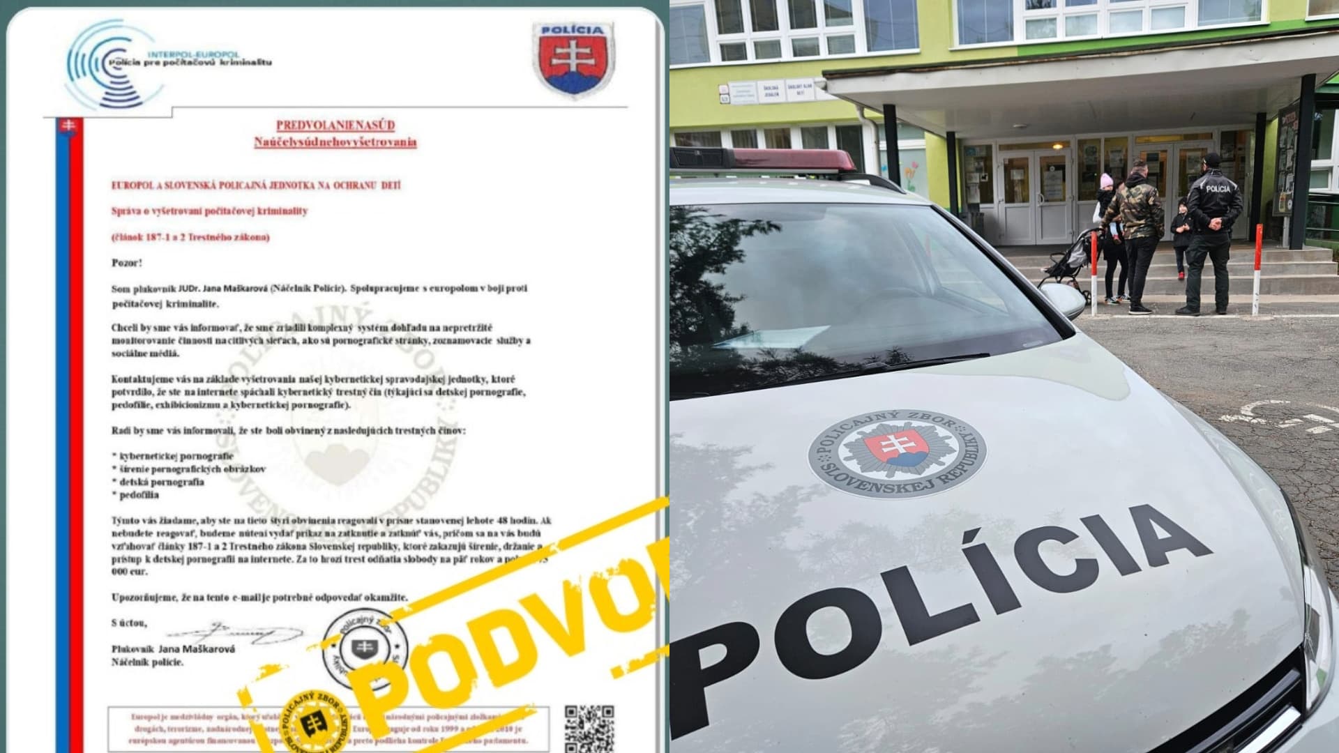 Polícia varuje pred novou vlnou podvodných správ! Falošné e-maily zneužívajú meno policajnej prezidentky